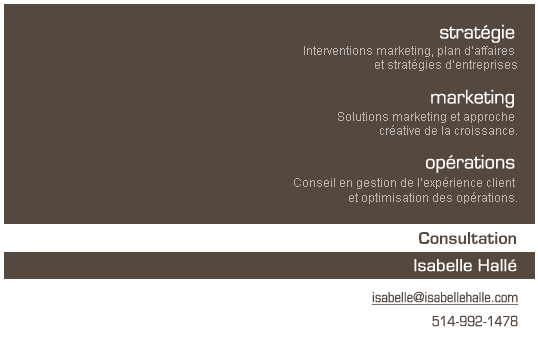 Consultation Isabelle Hallé, Stratégie, Marketing, Opérations